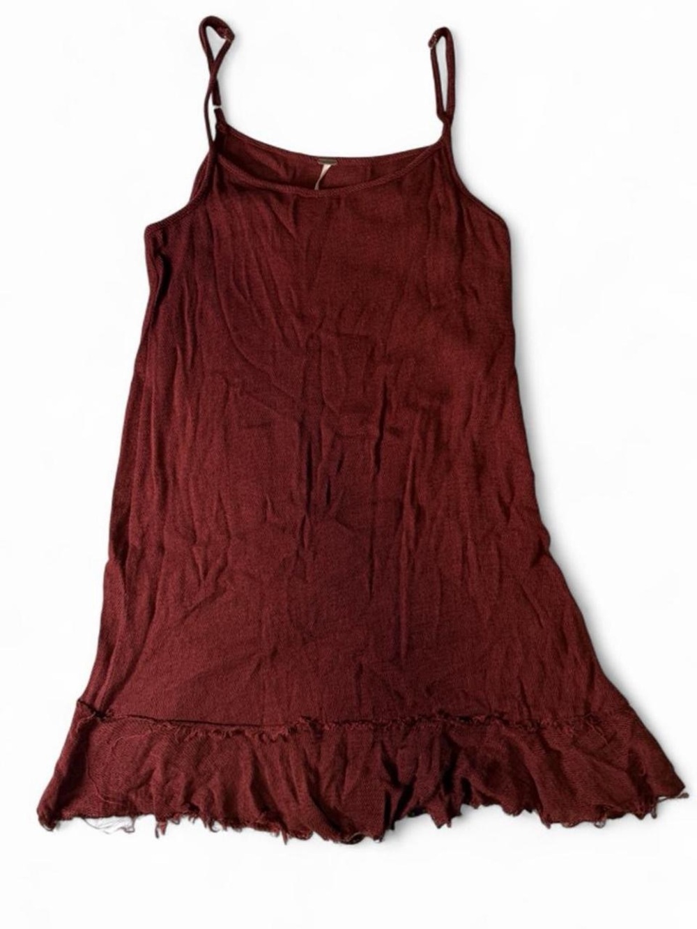 Rust red Spaghetti-Strap Distressed Hem Dress